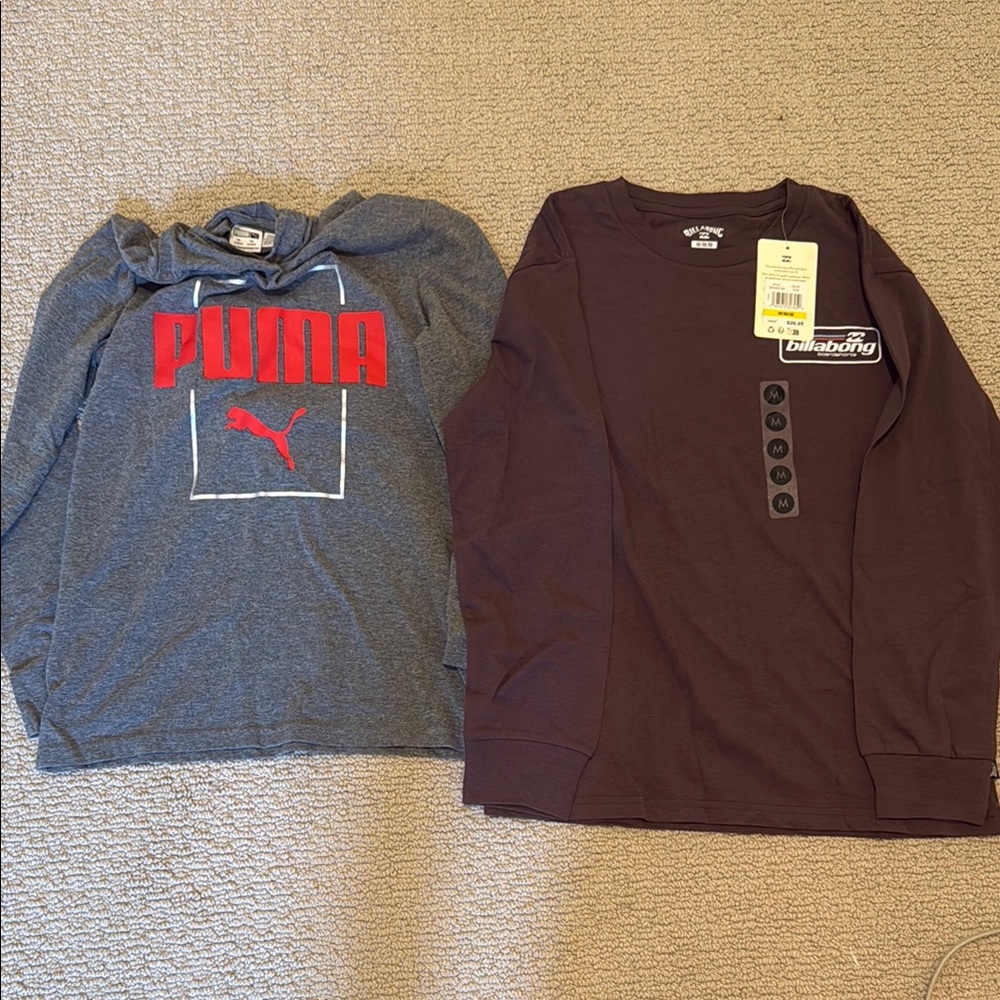 Puma Gray and Burgundy Long Sleeve Tees